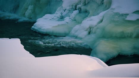 Eisbedeckte-Bachufer,-Die-Im-Winter-Durch-Gefrorene-Landschaft-Fließen