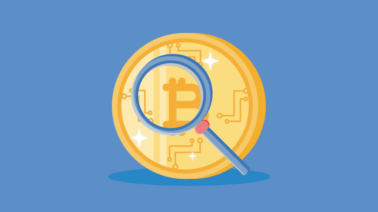 비트코인 및 확대 유리로 전자 상거래 애니메이션