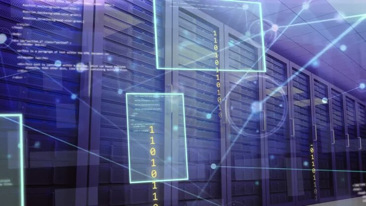 Animation of data processing and connections over computer servers