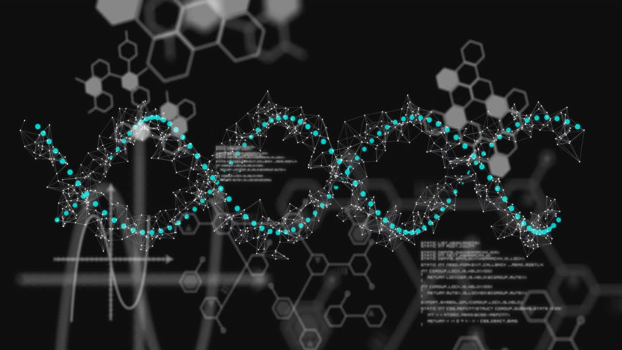 어두운 배경에서 dna 줄무와 데이터 처리의 애니메이션