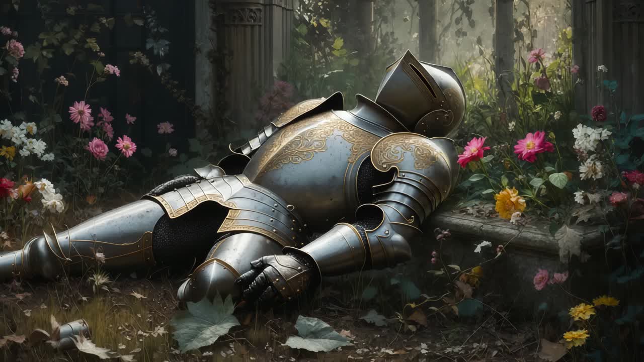 el descanso de un caballero en un jardín de flores