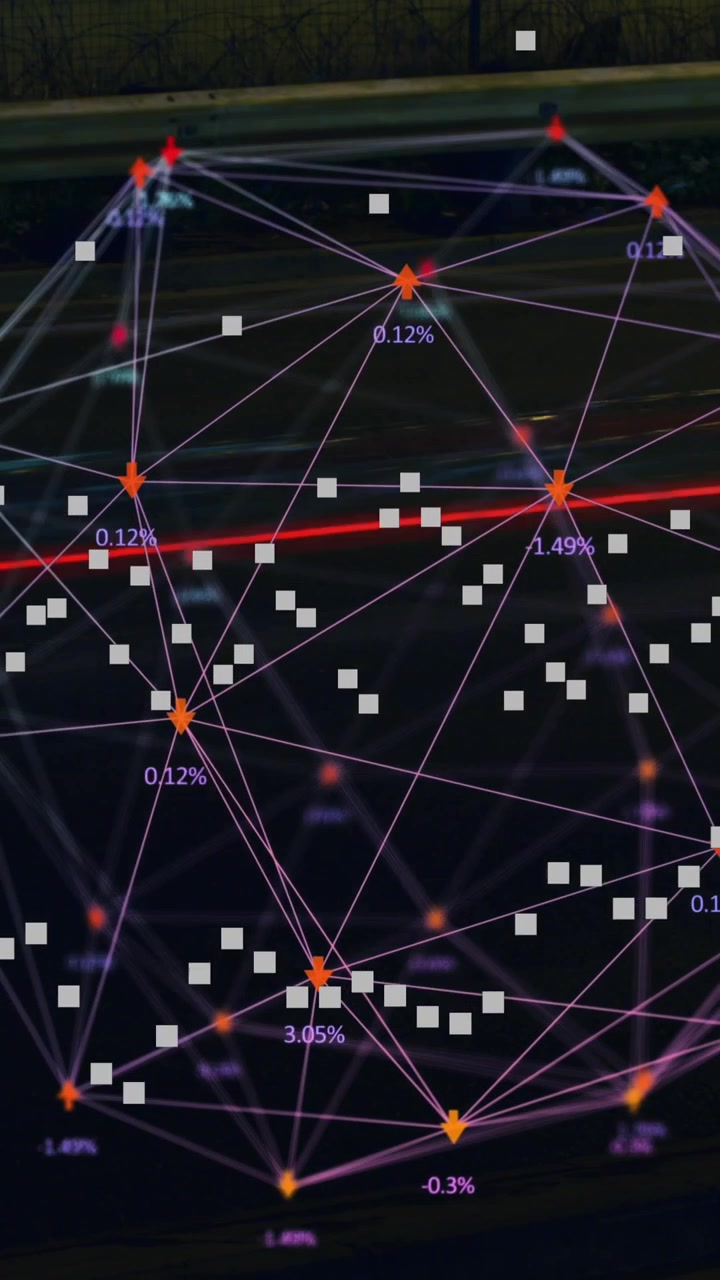 Sfera di rete digitale astratta con connessioni dati e percentuali.