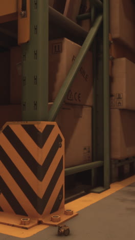 closeup of a warehouse with cardboard boxes on shelves