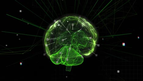 cerebro girando contra la red de conexiones en fondo negro