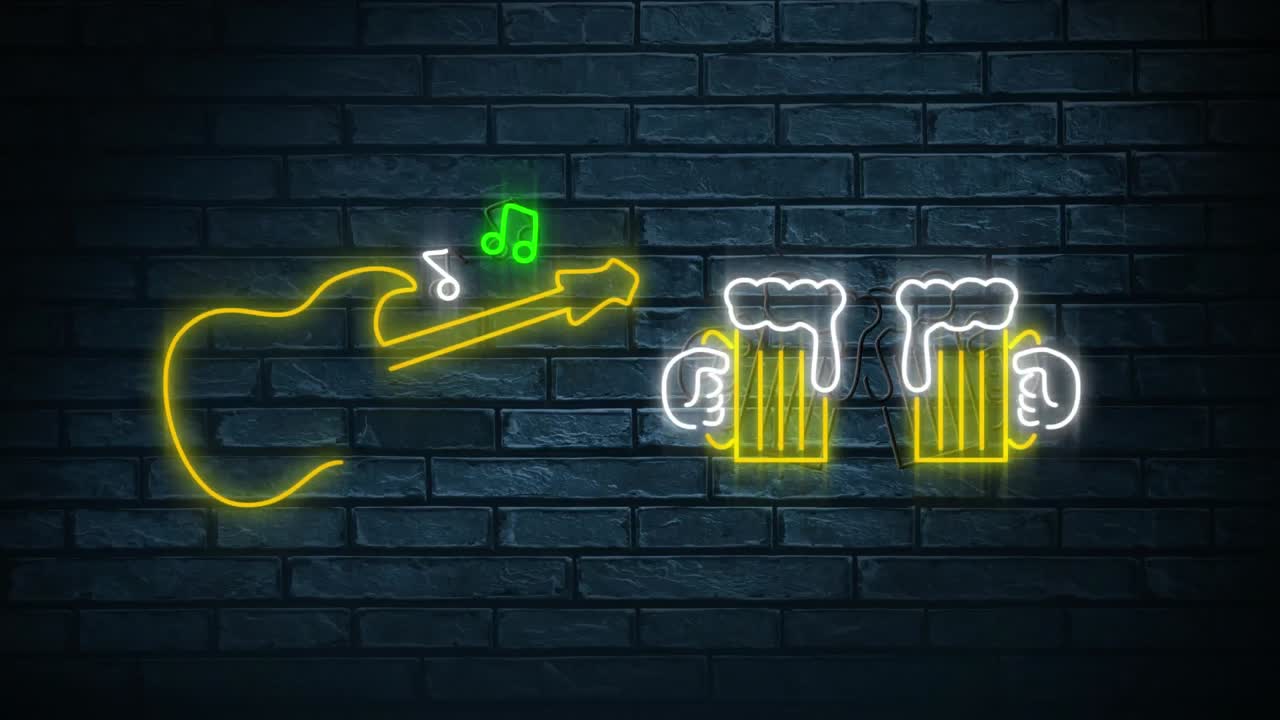led luz de guitarra y señales de cerveza