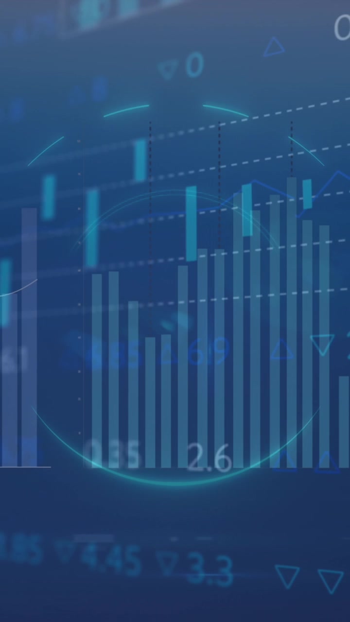 Animazione dell'elaborazione di dati finanziari su sfondo blu