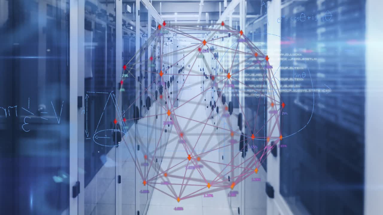 animación del globo con red de conexiones y procesamiento de datos a través de servidores informáticos