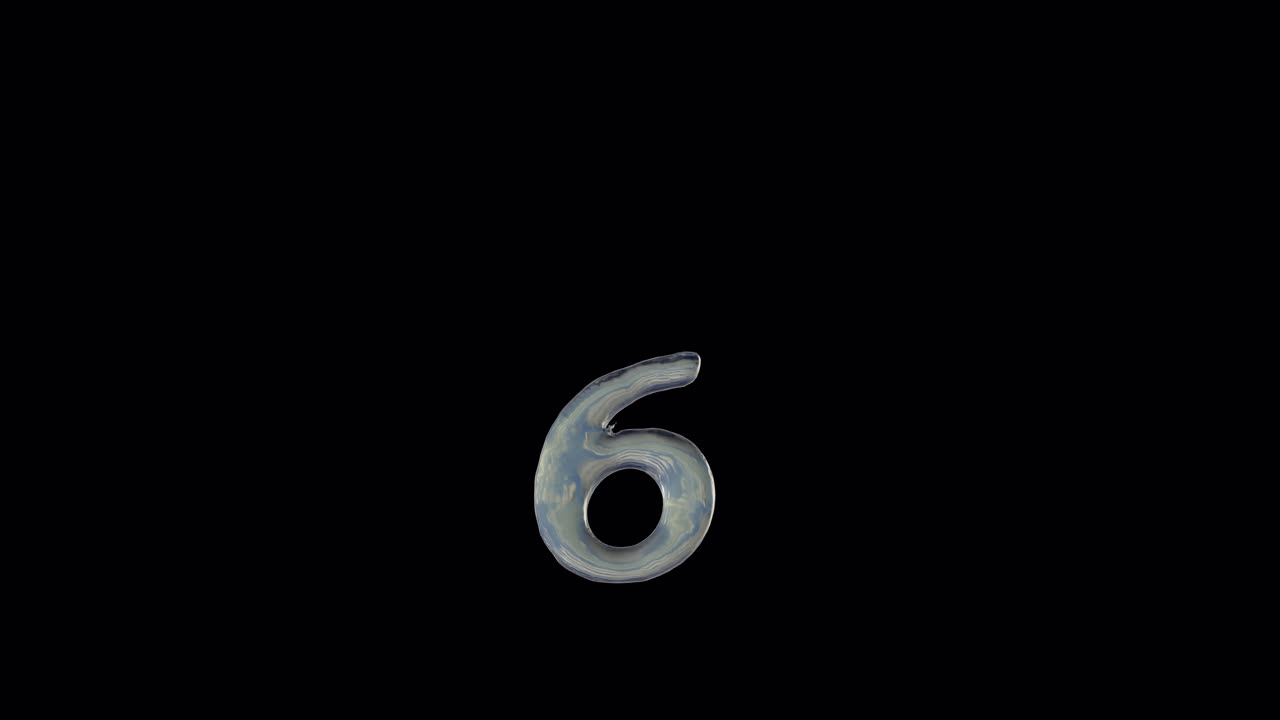 Numero 6 liquido che si scioglie su sfondo trasparente
