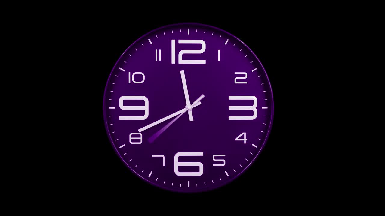 el reloj púrpura moderno se mueve rápido hacia adelante.