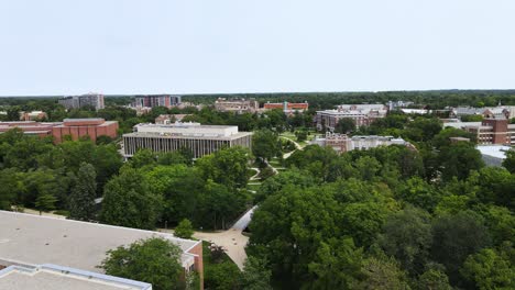 the admin building at msu as seen from the air