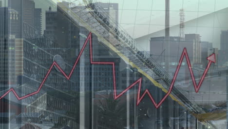 animation of financial data processing over cityscape