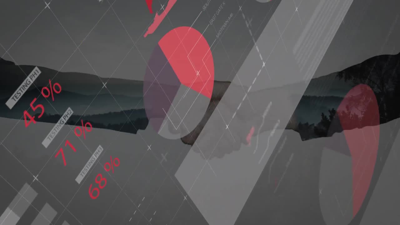 통계의 애니메이션과 데이터 처리가 사업가의 손짓을 통해