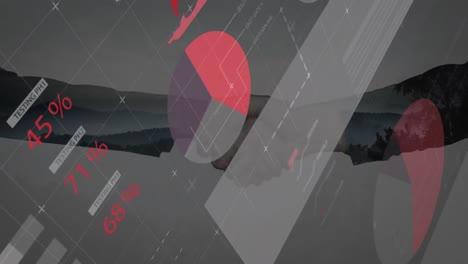 animación de estadísticas y procesamiento de datos sobre el apretón de manos de un empresario