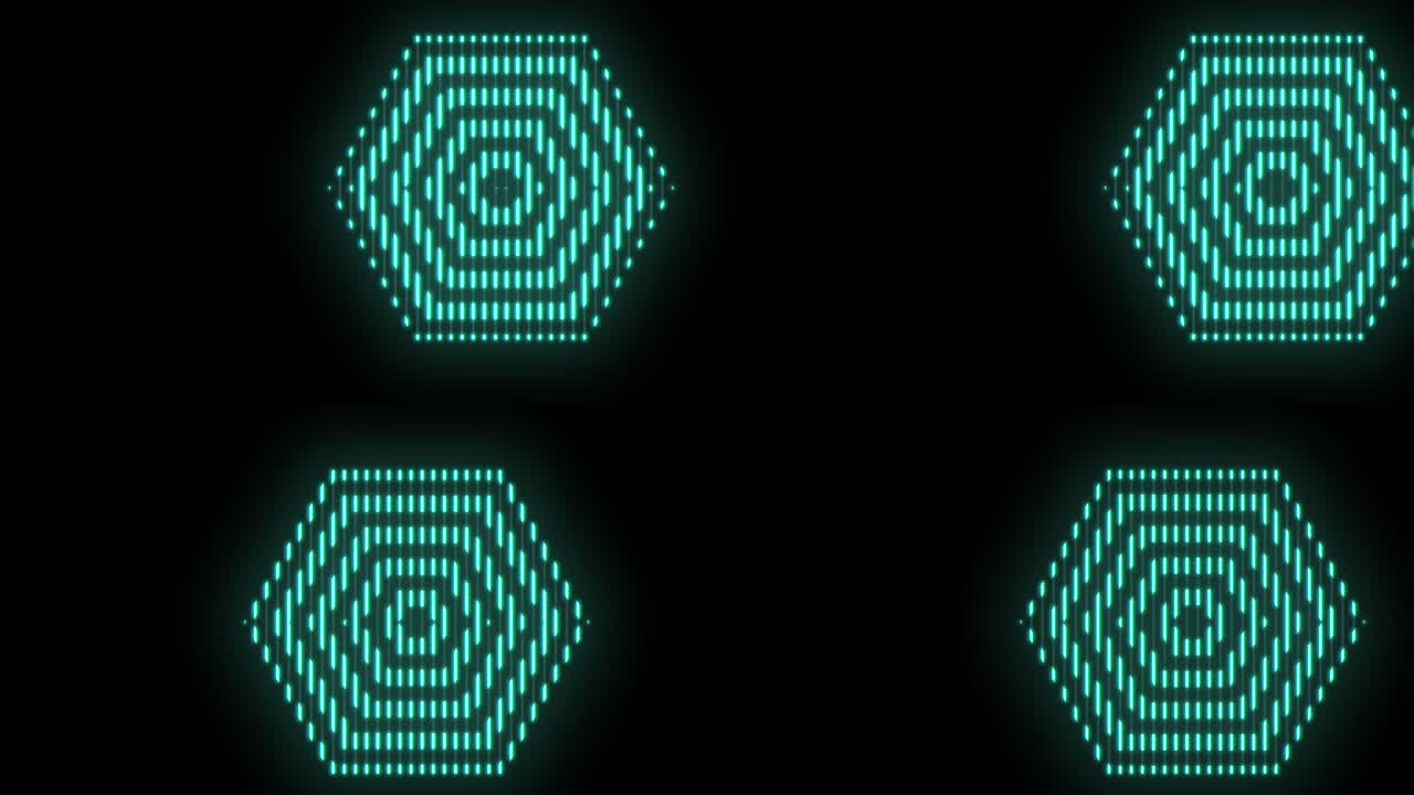 Neon green hexagons pattern in night