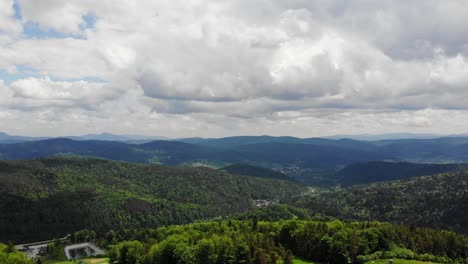 cable car and serene mountain landscape of beskid mountains in krynica, poland, aerial view