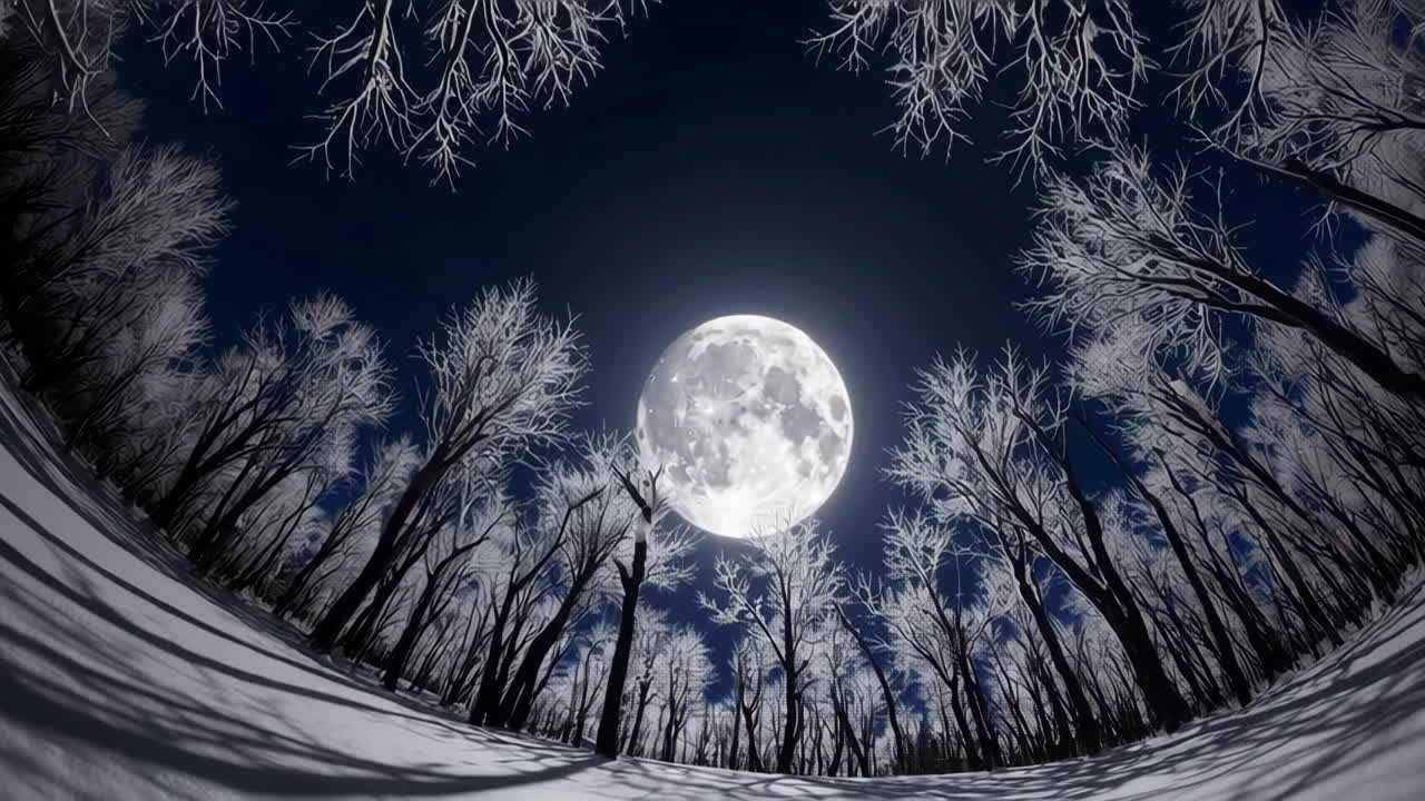 Foresta Invernale di Notte con Luna Piena