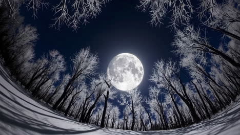 winter forest at night with full moon