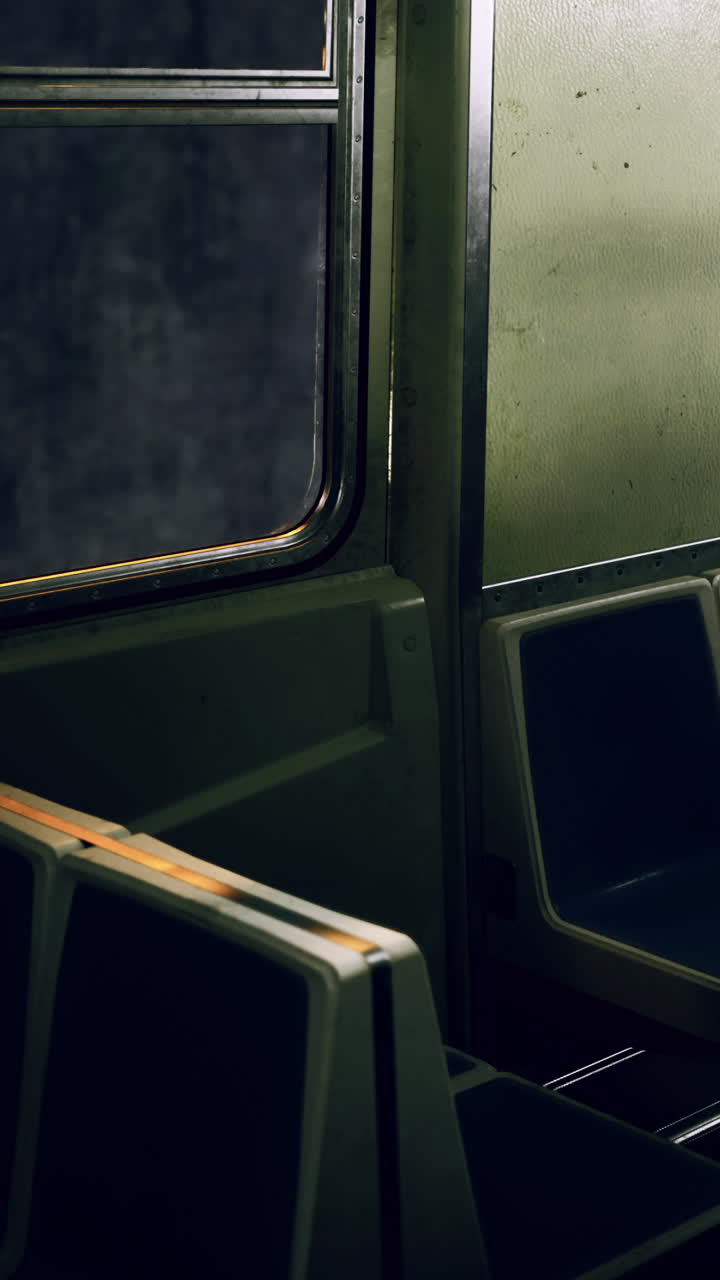 Sedili vuoti della metropolitana vicino al finestrino in una carrozza silenziosa durante un viaggio