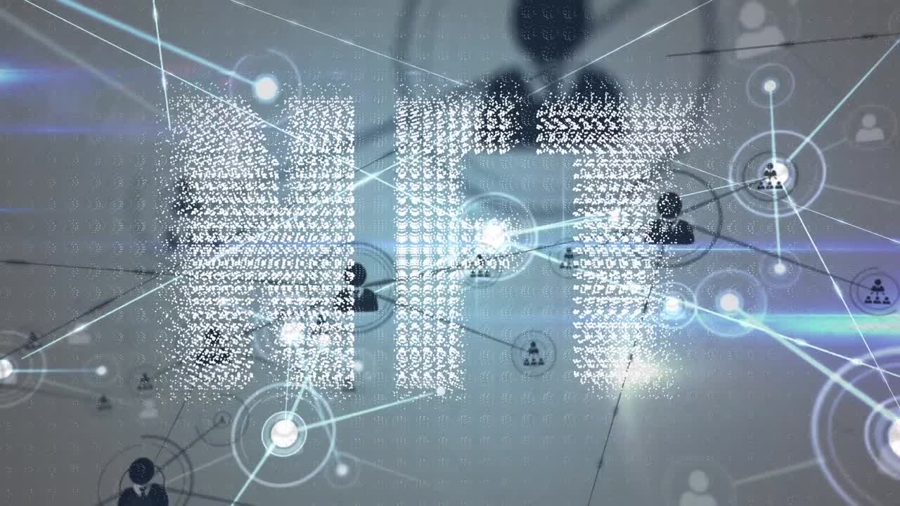 animación de texto nft sobre una red de conexiones sobre fondo blanco