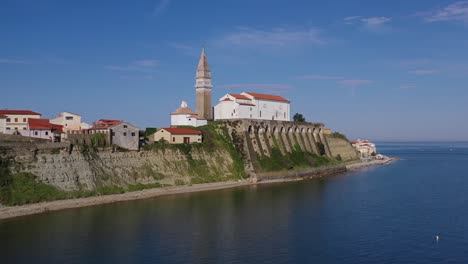 Drone-shot-of-beautiful-Piran-on-the-Slovenian-Adriatic-coast