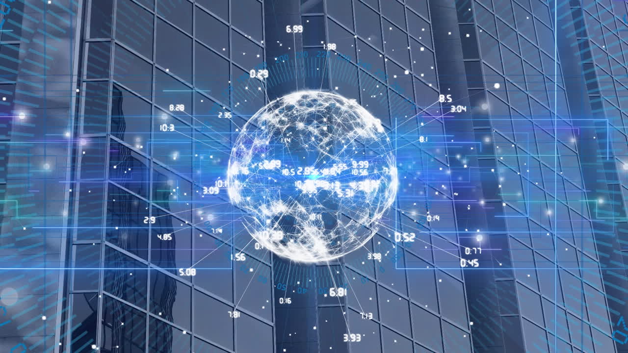 현대적인 건물과 도시 풍경에 대한 데이터 처리 애니메이션