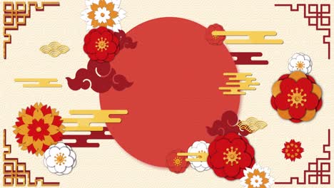 Animation-of-chinese-pattern-and-decoration-on-red-background