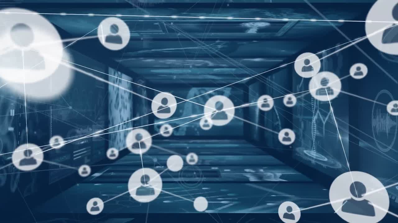 프로필 아이콘 네트워크의 애니메이션은 의료 데이터 처리를 가진 화면에 대해