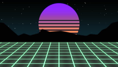 retro-inspired computer graphic design vibrant orange and purple gradient on grid pattern background