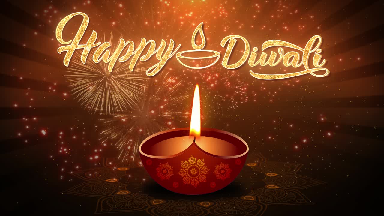 Happy diwali festival celebration light burning loop animation background hindu deepavali