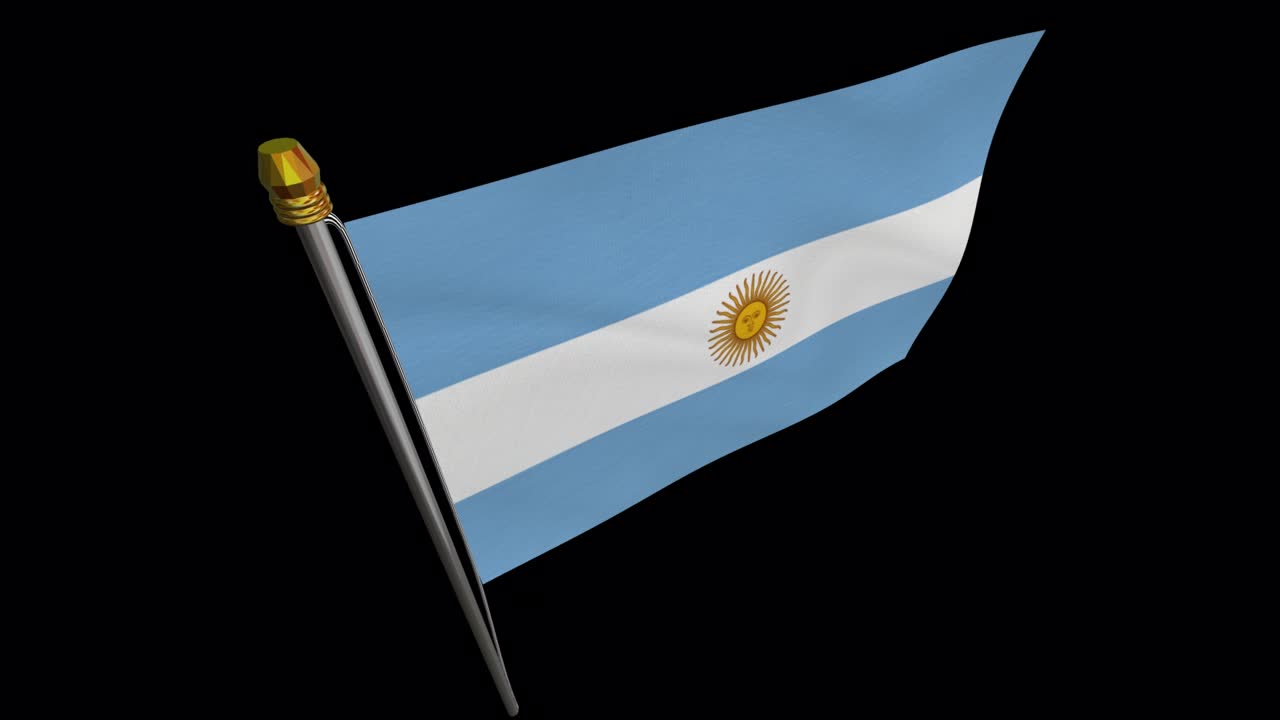 video de bucle de la bandera argentina revoloteando en el viento, video en cámara lenta de 4k, con canal alfa