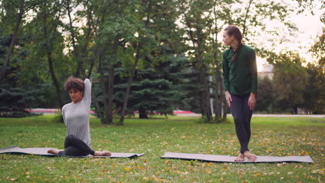 outdoor yoga session with instructor