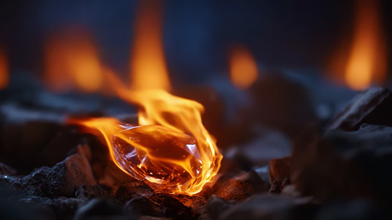 An Enigmatic Glimmer: A Shining Gem Ignited Among Flames, Capturing the Dance of Fire and Light in a Stunning Display of Nature's Raw Power and Beauty