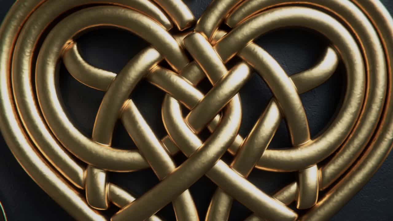 Pulling back camera revealing central gold woven heart on studio table, highlighting six hearts