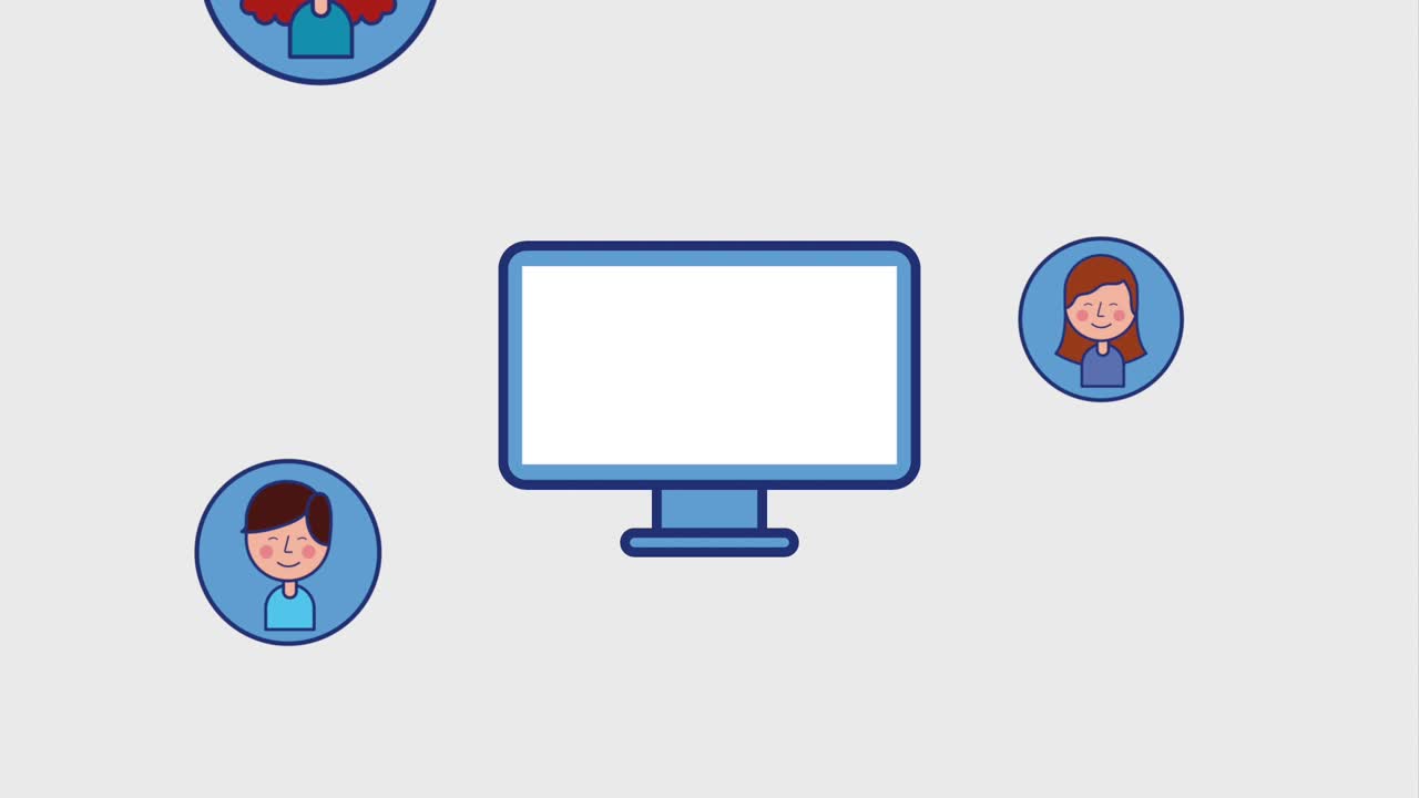 people girls boys characters in rotation and computer