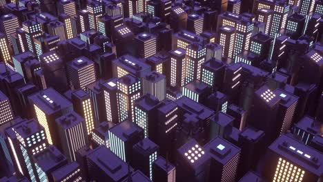 isometric futuristic city with skyscrapers, seamless loop background. vj synthwave background