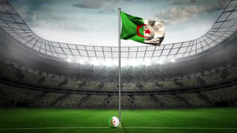 Paper-burning-over-waving-algeria-flag-against-sports-stadium-in-background