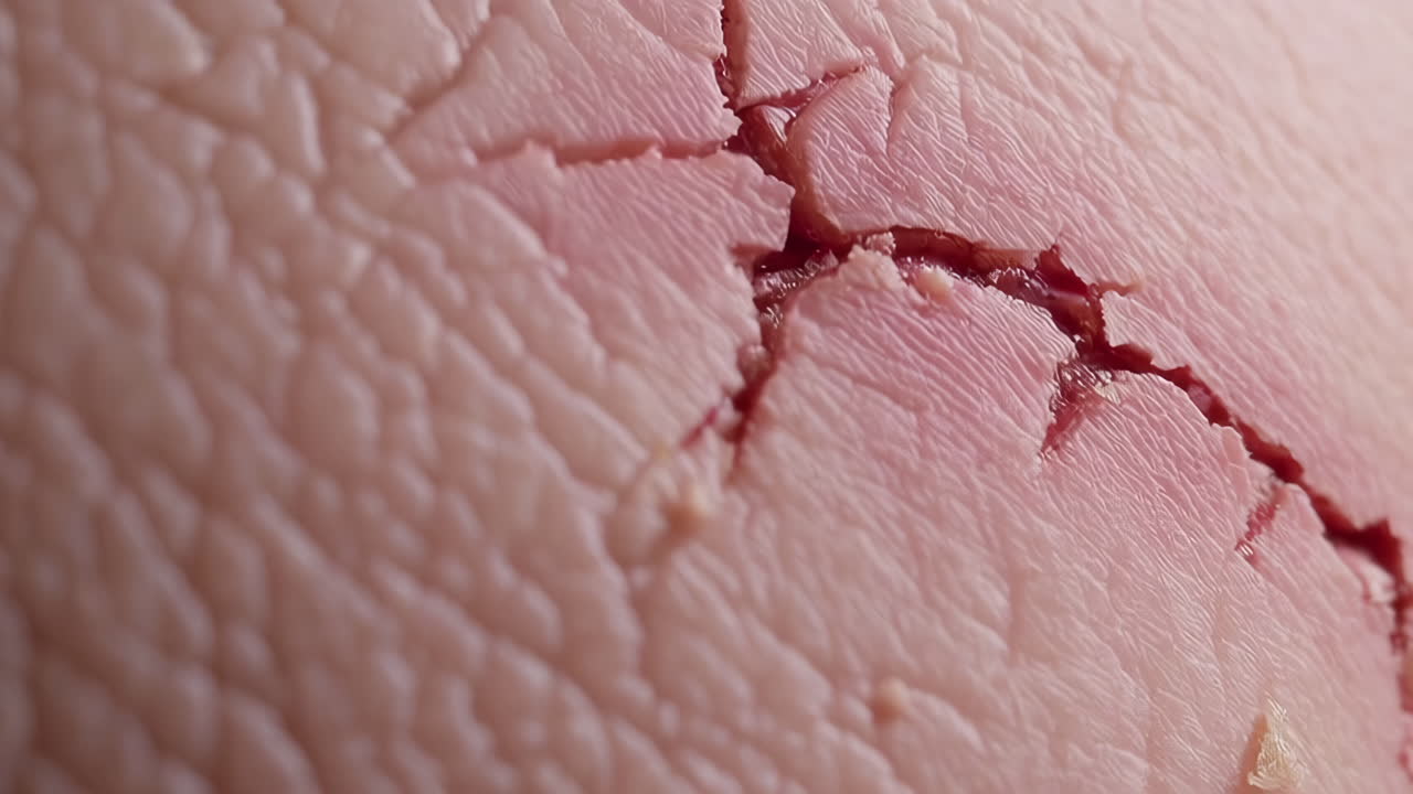 Extreme Close-up of Severely Cracked and Irritated Skin