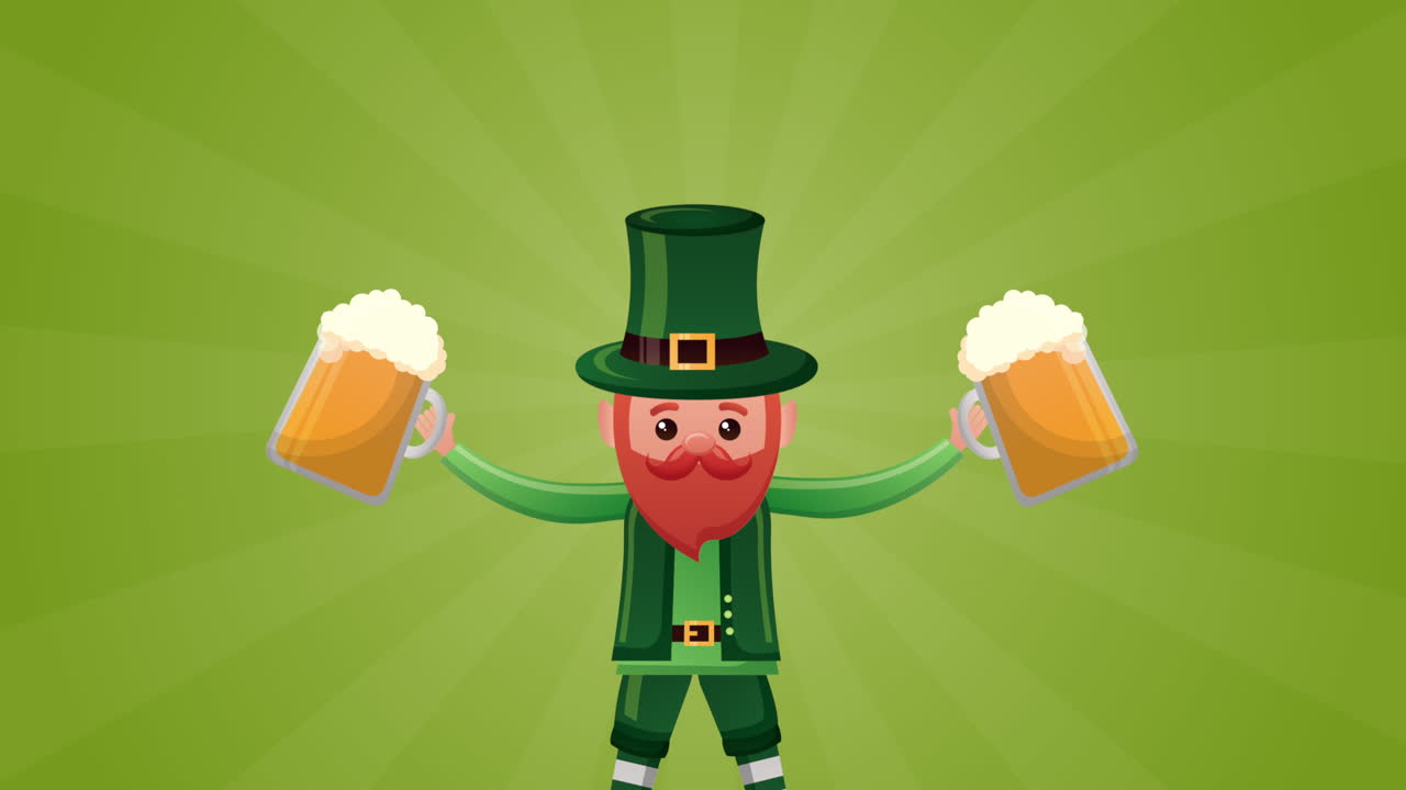 St. Patrick's dag animert kort med glad alv og øl
