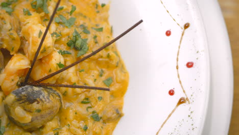 risotto with clams and shrimp, close-up, mediterranean