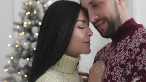 Portrait-Of-Loving-Couple-Tenderly-Hugging-Each-Other-On-Christmas-At-Home