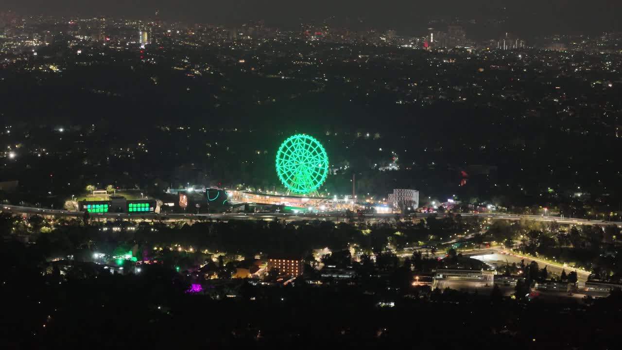aerial shot of green ilumination in mexico city