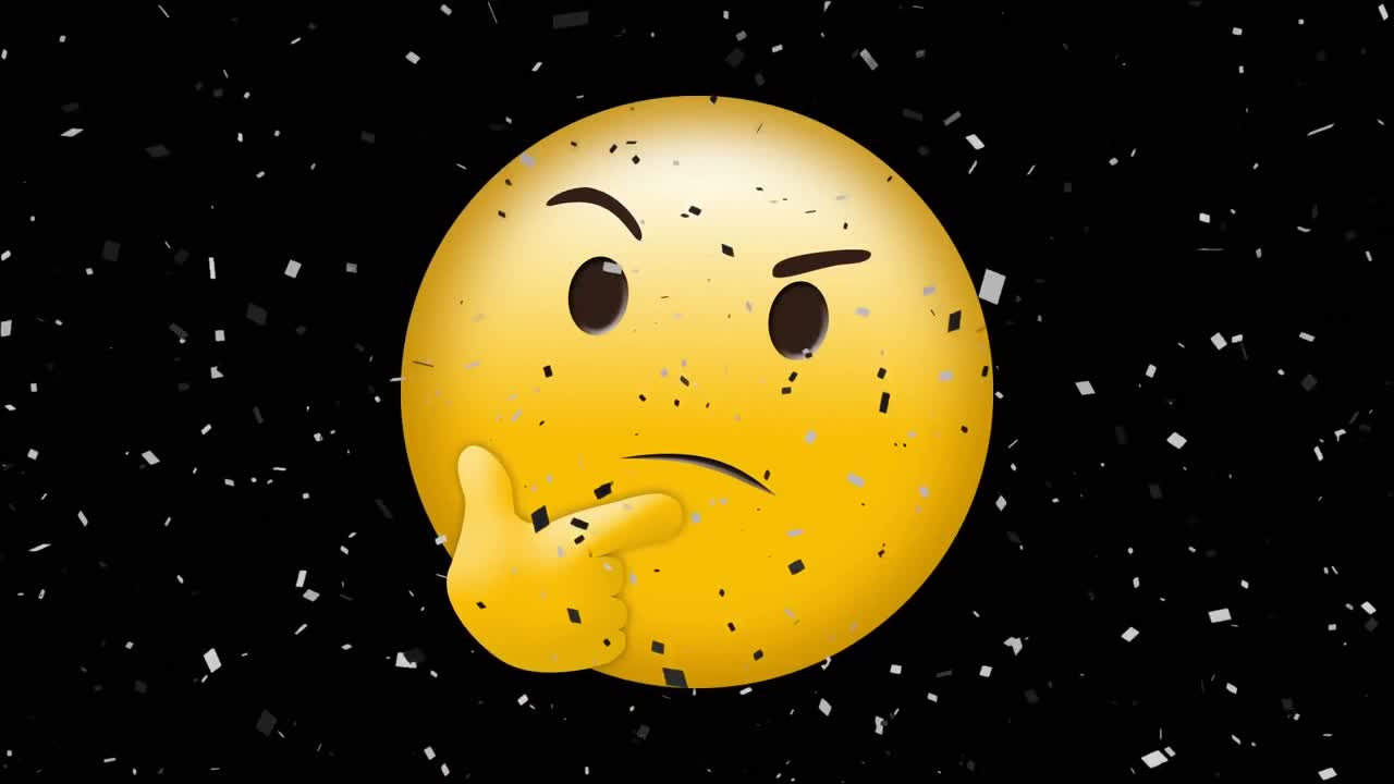 떨어지는 콘페티 위에 생각하는 이모지 아이콘의 애니메이션