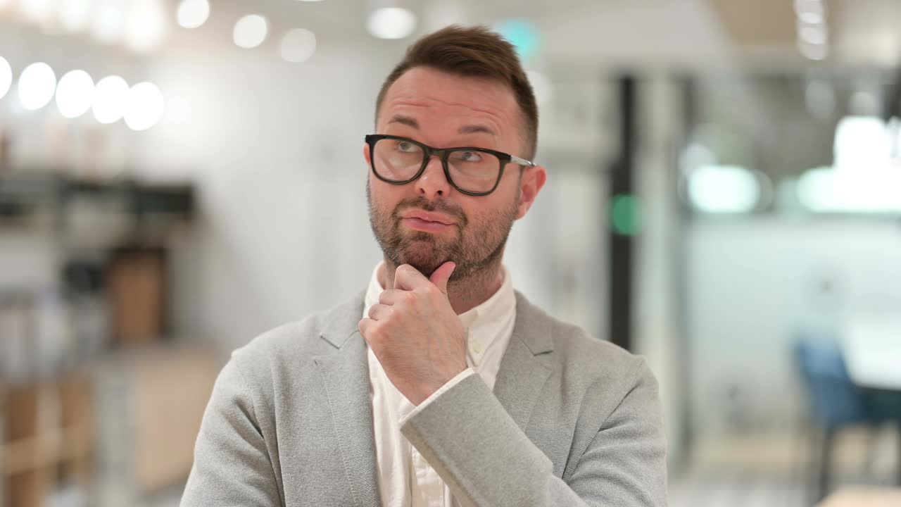 un joven pensativo y casual pensando, haciendo una tormenta de ideas.