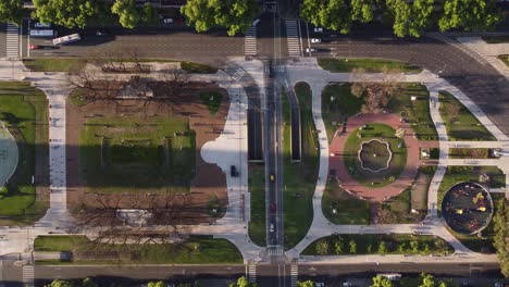 aerial birds eye shot of congress square park with driving cars near national congress of buenos aires,argentina - 4k drone shot