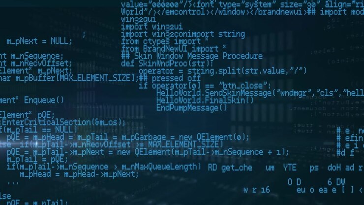 Animation of data processing over light trails on black background