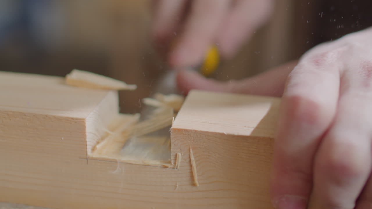 Close Up of Chiseling Mortise by Hand