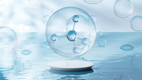 molecule with water surface background, 3d rendering.