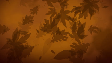 decorative autumn brown background with silhouettes of oak and maple leaves. falling foliage. looped abstract animation. copy space.