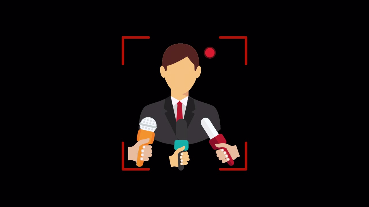 Animated Icon of Reporter Giving Interview at Press Conference