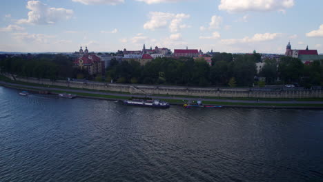 krakow, poland in aerial pedestal up view from vistula river